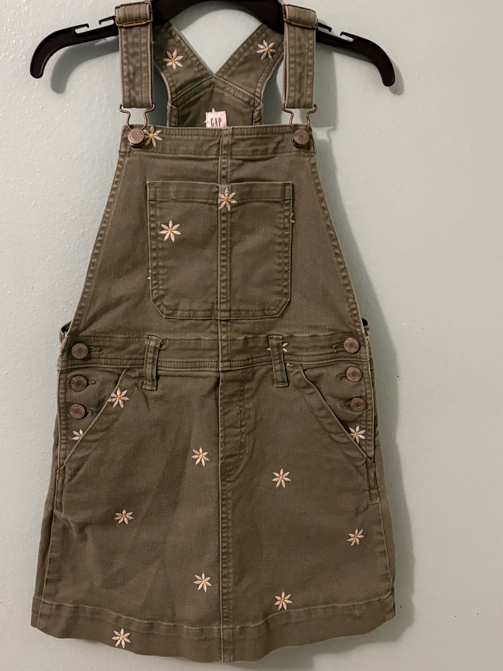 GAP Olive Green Daisy Embroidered Overall Dress